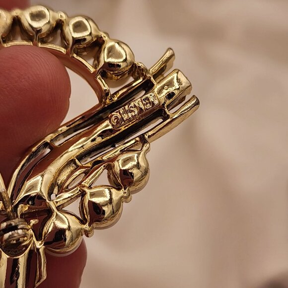 Vintage Lisner Gold-Tone Pearl & Amber Rhinestone Circle Brooch Formal MCM Fall - Picture 3 of 4